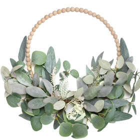 TEMPUS 16inch eucalyptus wood bead wreath on front door for year-round farmhouse charm