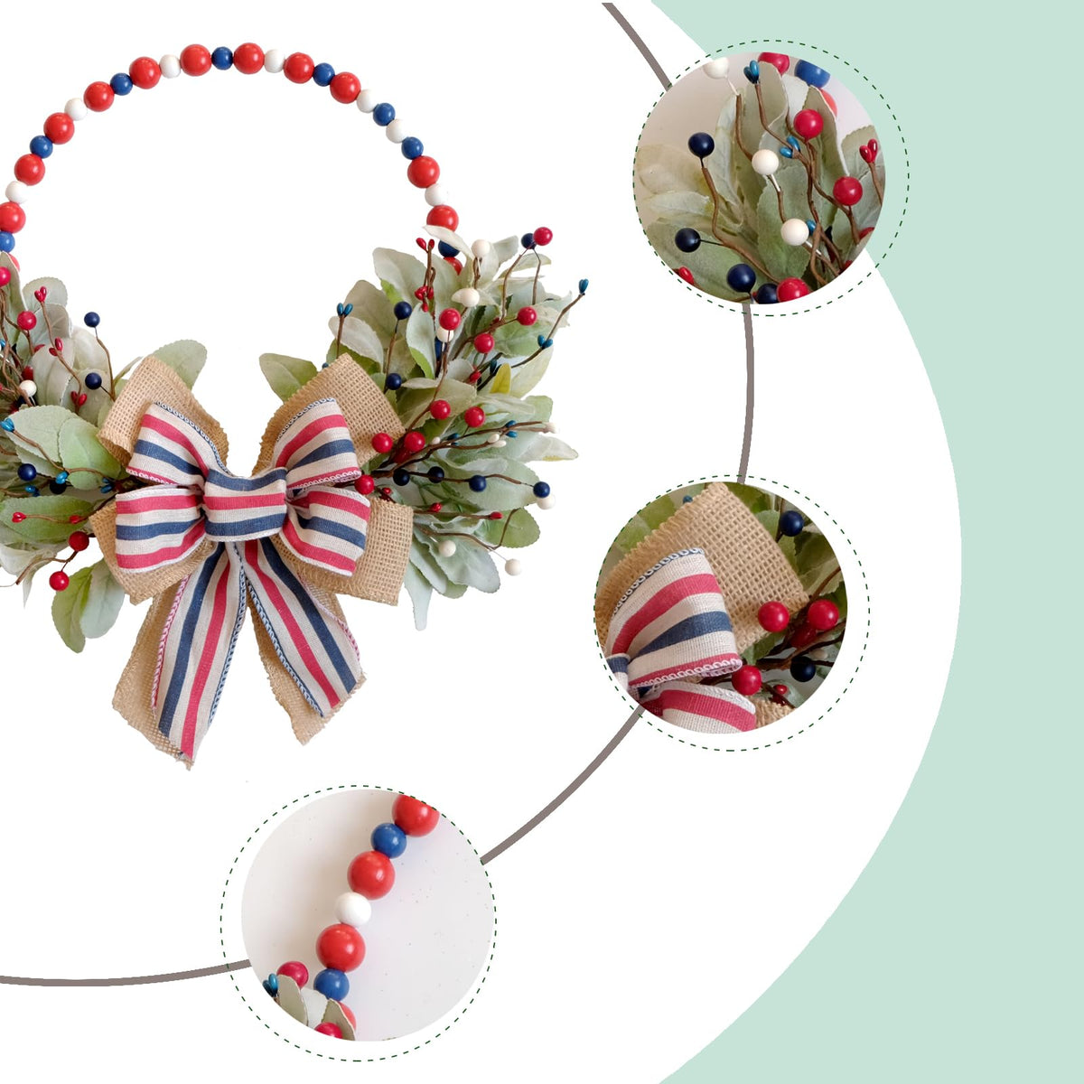TEMPUS independence wreath greenery leaves closeup highlighting durable polyester foliage.