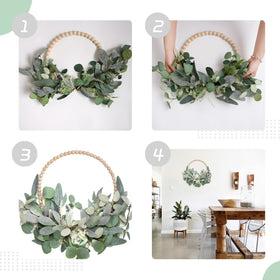 TEMPUS wreath displayed on a mantel adding rustic decor