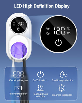 Temracha LED status display shows disinfection progress and battery status at a glance