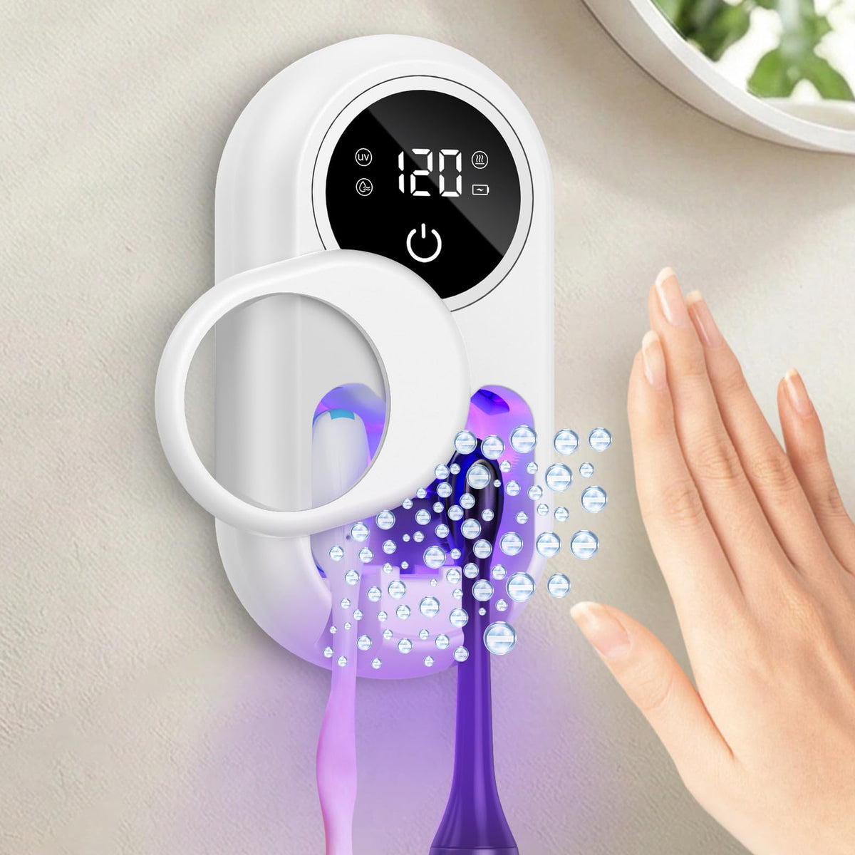 Temracha toothbrush sanitizer holder front view showing sleek wall-mount design for easy bathroom organization