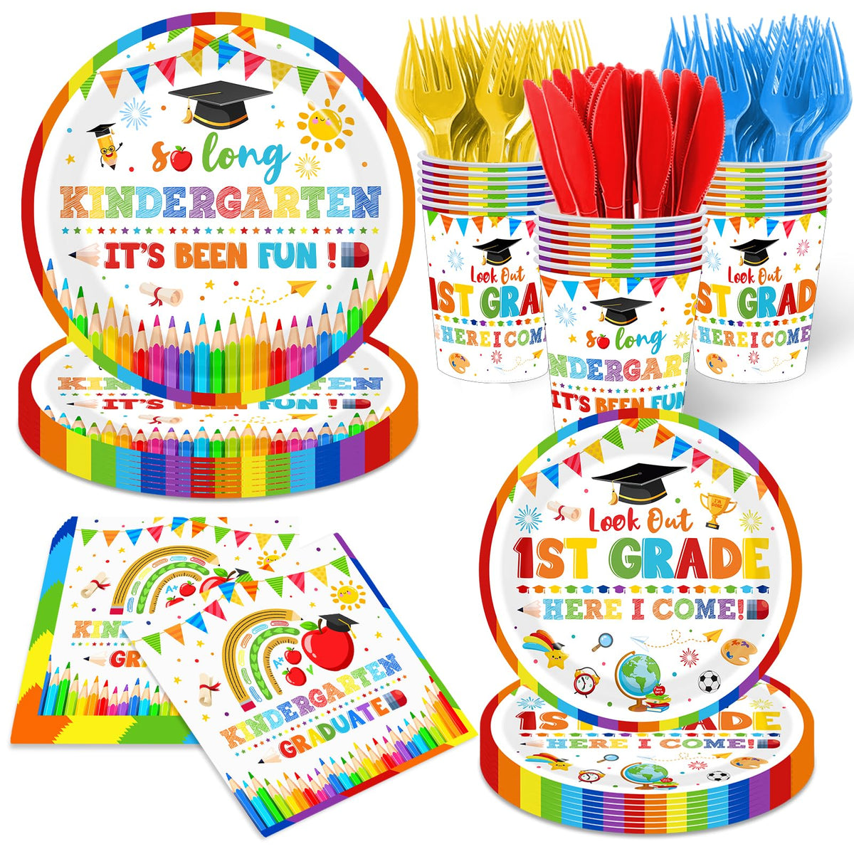 TEMYAXU So Long Its Been Fun plates add festive color to kindergarten graduation celebrations.