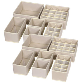 Tenabort beige foldable drawer organizers neatly arranged on a dresser top for clutter-free storage.