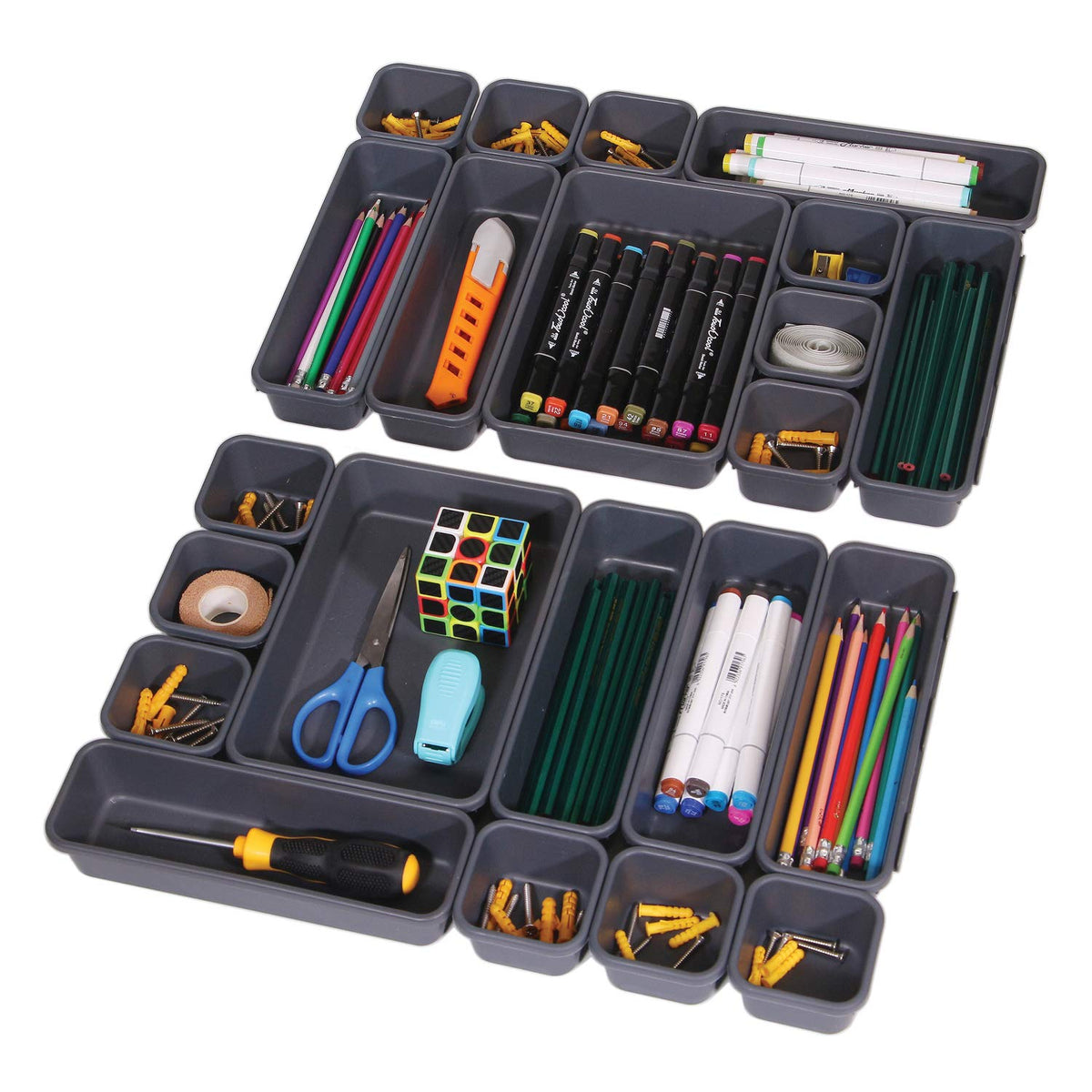 TENABORT interlocking drawer organizer with large bin tray for cosmetics storage