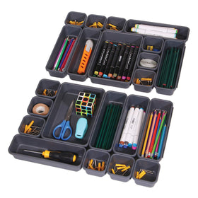 TENABORT interlocking drawer organizer with large bin tray for cosmetics storage