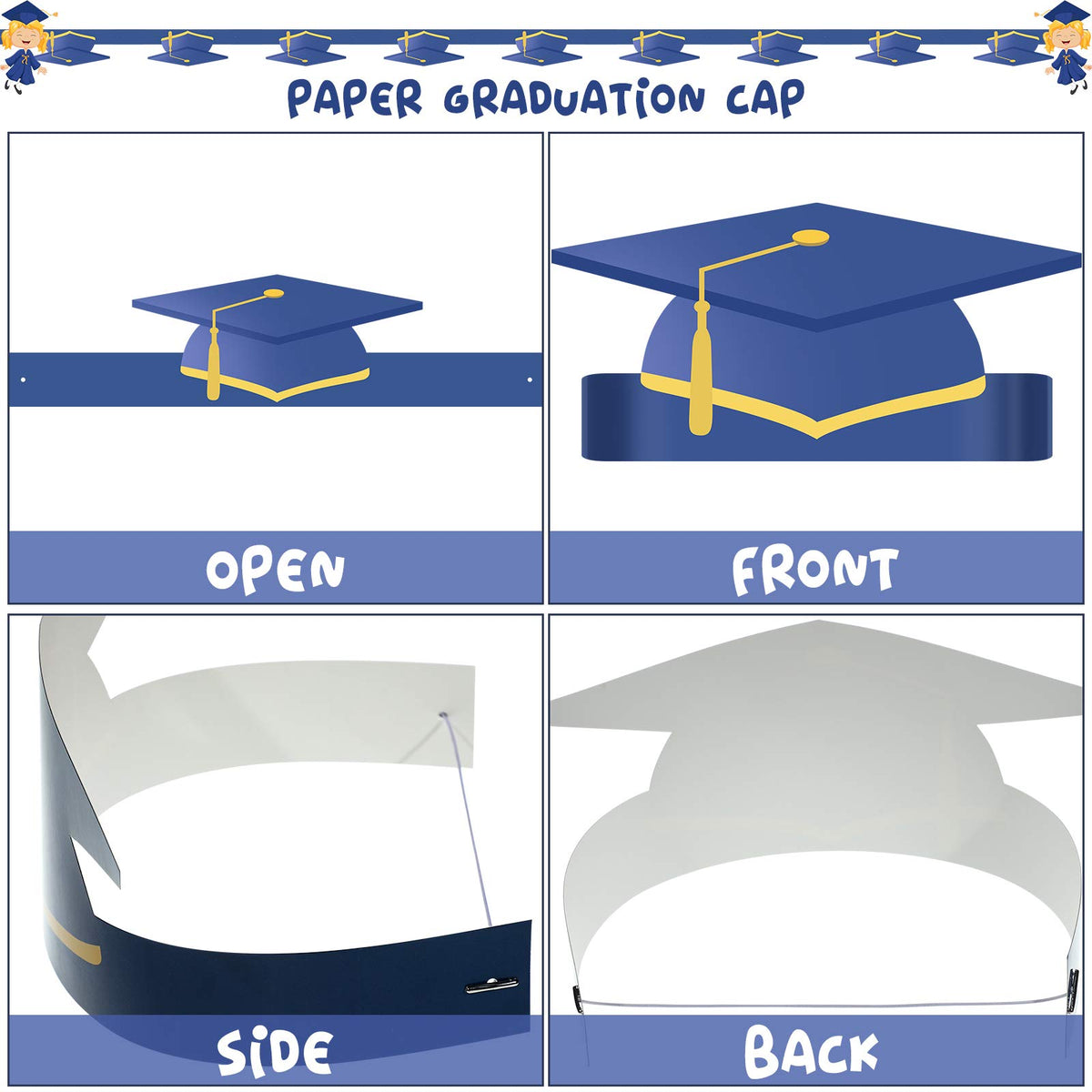 Tenare blue graduation hat elastic band detail ensures secure wear