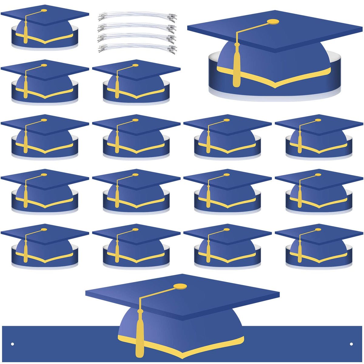 Tenare blue graduation hat front view with elastic band for comfortable wear