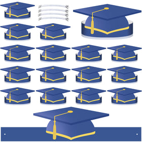 Tenare blue graduation hat front view with elastic band for comfortable wear