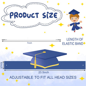 Tenare blue graduation hat side view showing adjustable fit for kids