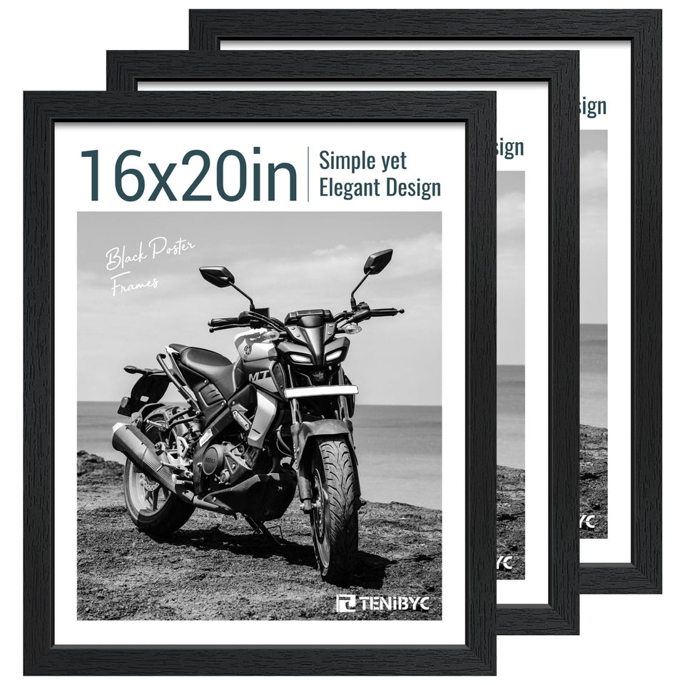 TENIBYC 16x20 frame front view in black woodgrain highlights a modern display for photos.