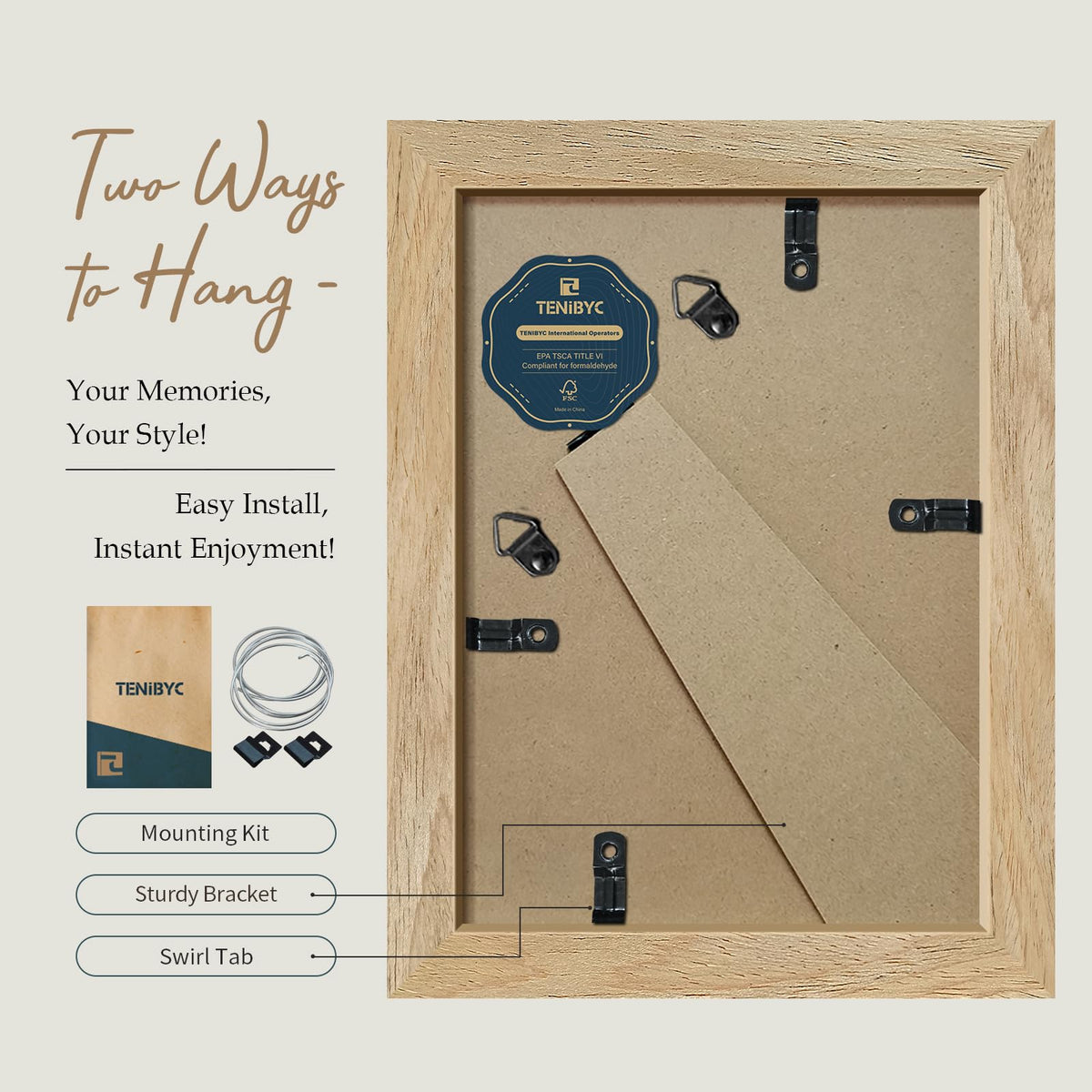 TENIBYC frame features HD tempered glass reduces glare and protects photos.