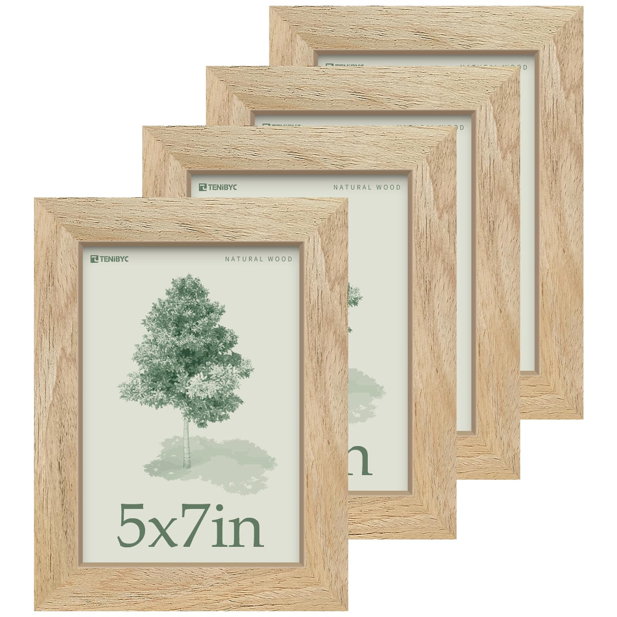 TENIBYC 5x7 natural wood frame with reinforced corners for lasting display.