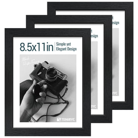 TENIBYC 8.5x11 black woodgrain frame front view for wall or table display.
