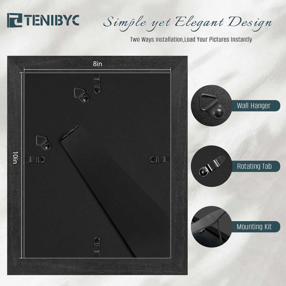 TENIBYC 8x10 frame on wall demonstrates versatile vertical or horizontal display.