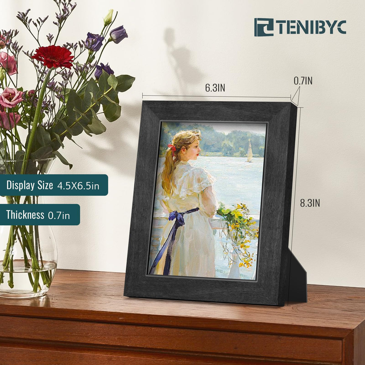 TENIBYC frame wood grain detail highlights natural craftsmanship.