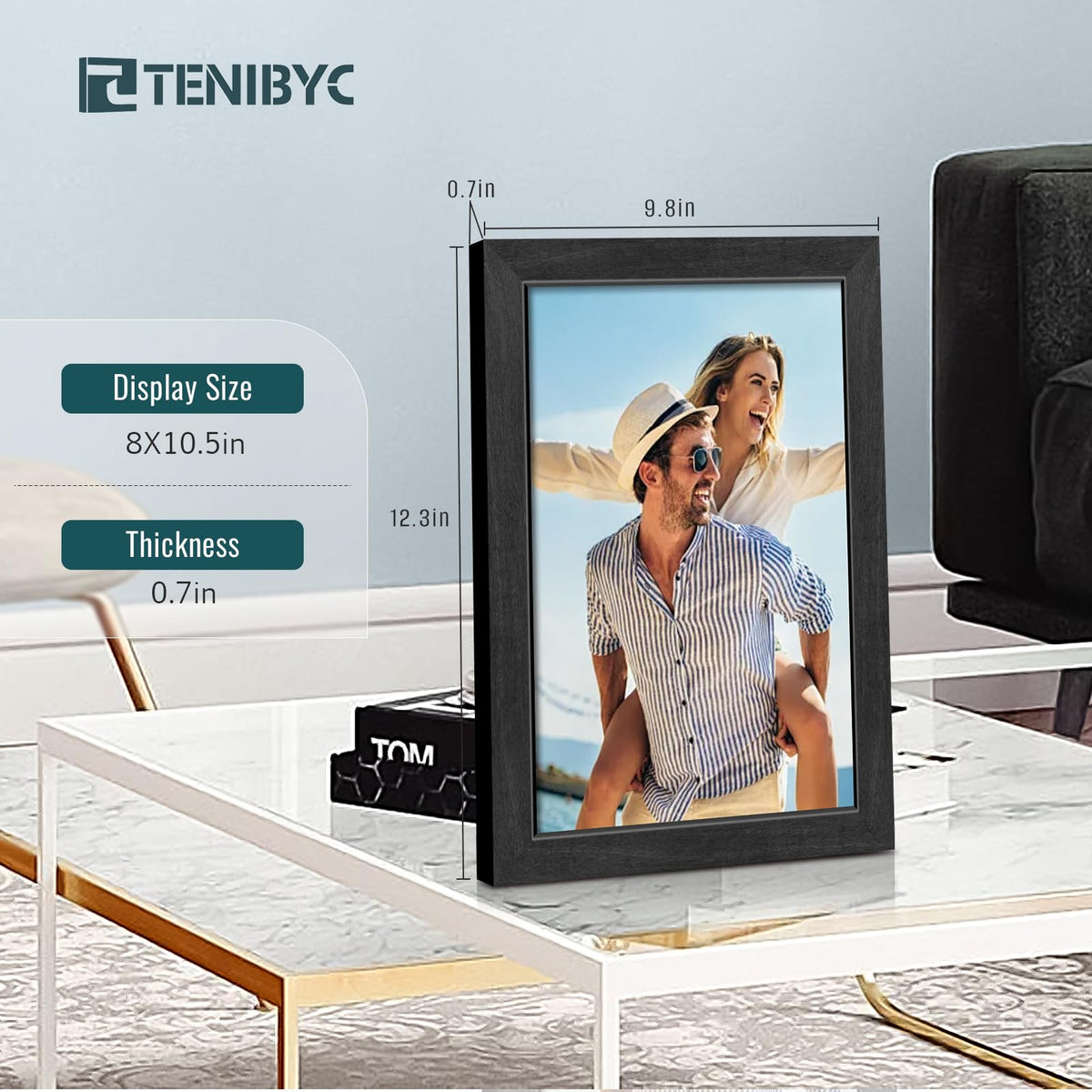 TENIBYC wood grain frame detail highlighting classic design for wall or table use.