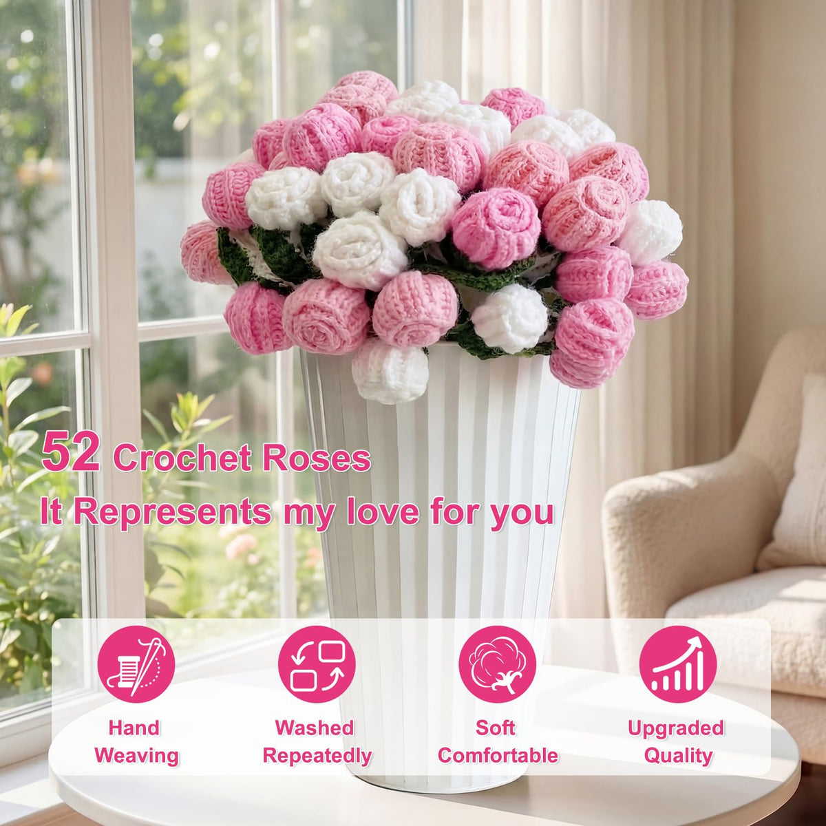 Rolled bouquet shape doubles as decor for elegant spaces.