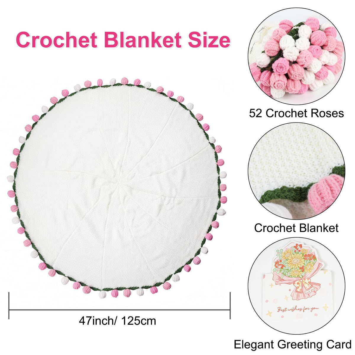 Large knit 47-inch throw with rose bouquet for cozy warmth.