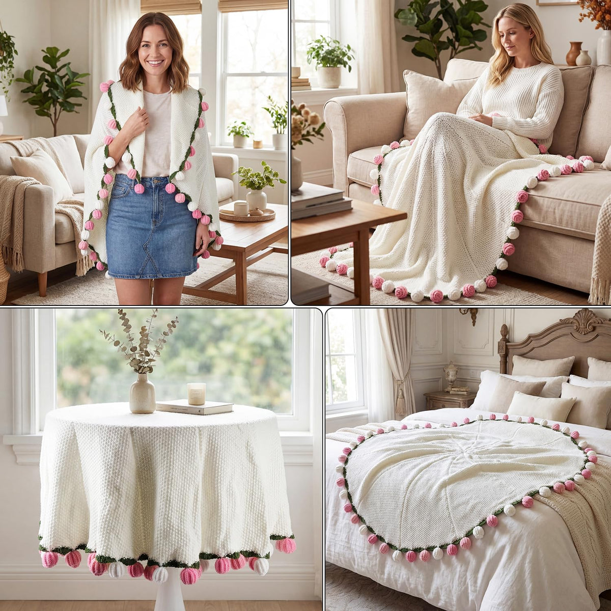 Pink and white rose design enhances any room and invites a cozy snuggle.