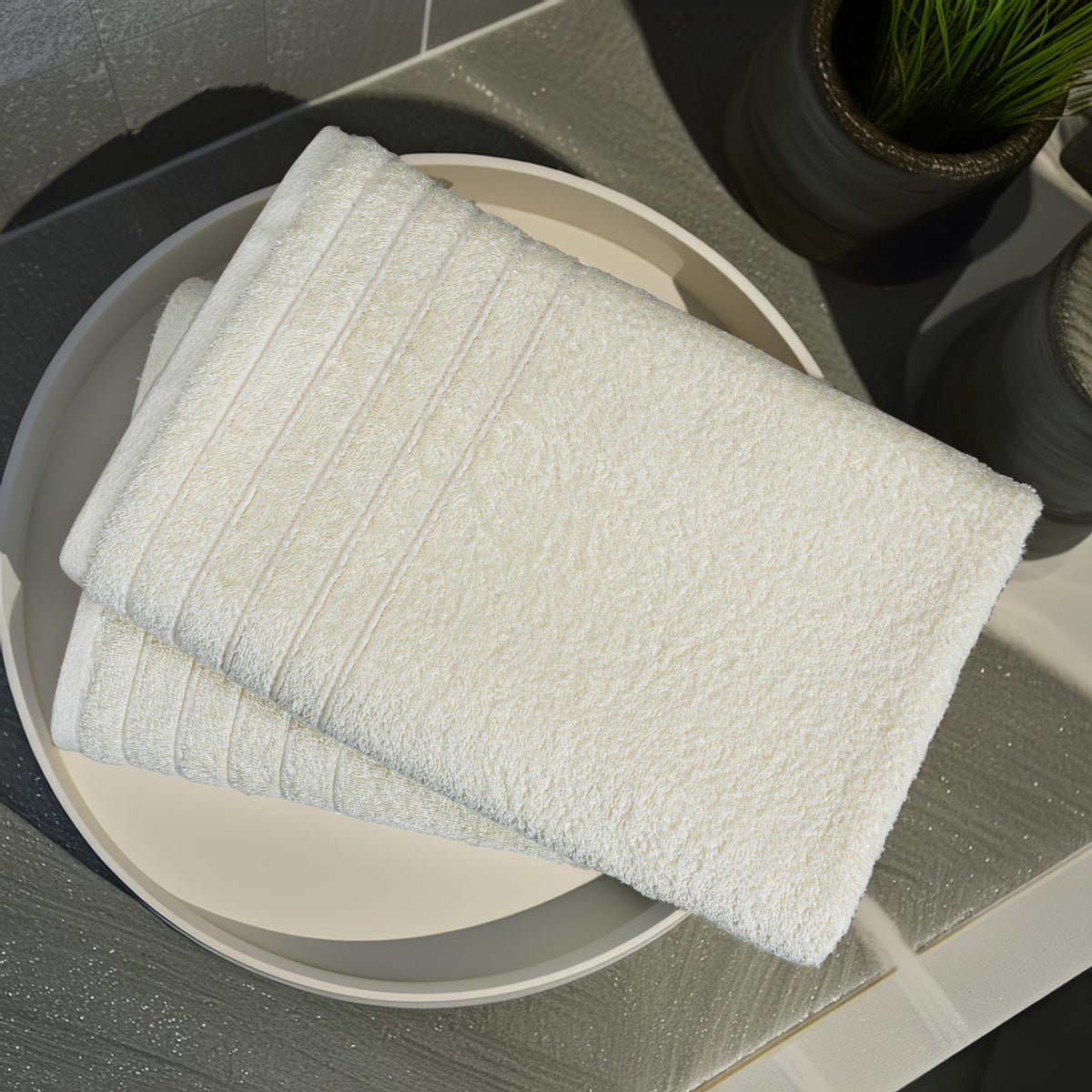 Tens Towels 35x70-inch towels in-use, generous wrap after shower.