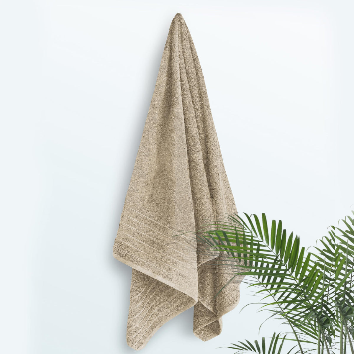 Tens Towels beige color adds warmth and spa-like vibe.