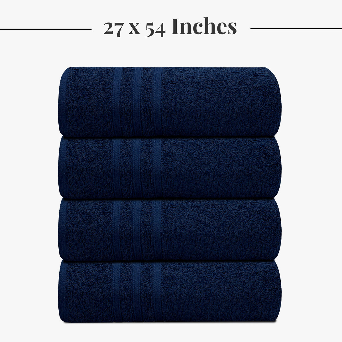 Tens Towels folded neatly navy towels on vanity.