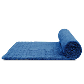 Tens Towels large blue bath towel on hook for pool or bathroom use.
