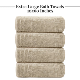 Tens Towels beige towels folded neatly highlight large dimensions and elegant color.