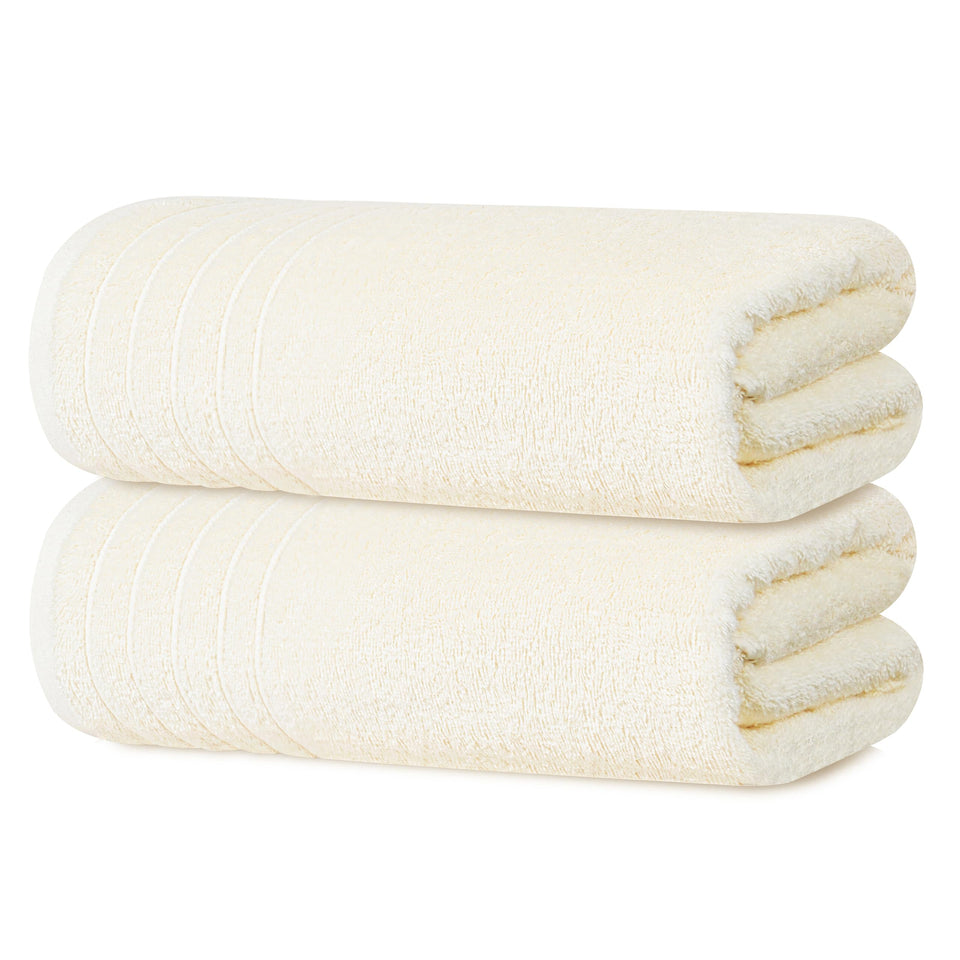 Tens Towels 2-pack extra-large bath sheets in cream, plush weave for luxurious softness.
