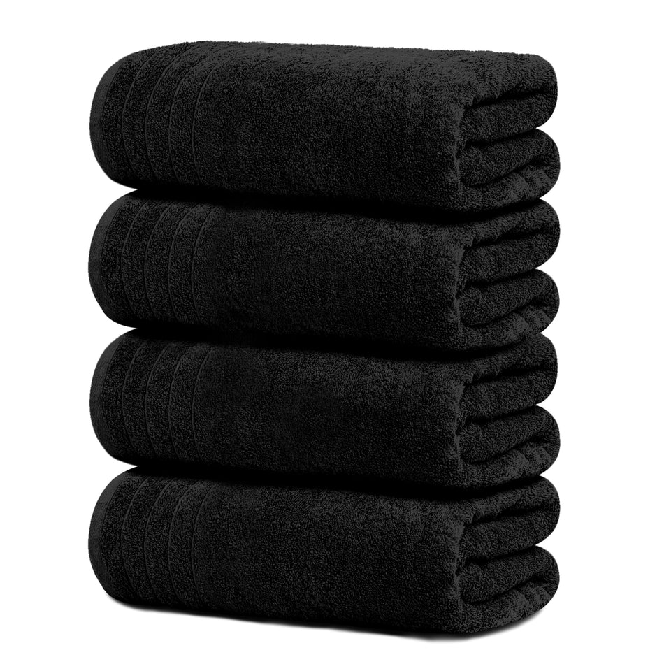 Tens Towels pack of four extra-large towels in black for full-body drying.