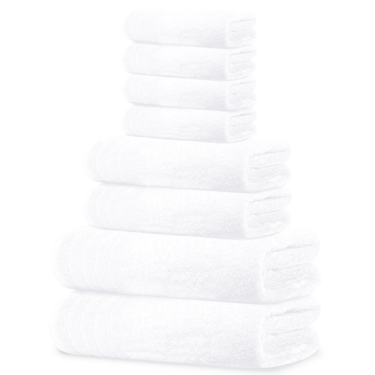 Tens Towels pack of 8 towels, all-white set, versatile for bathroom use