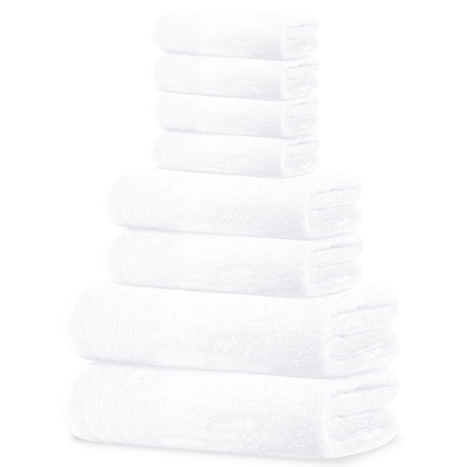 Tens Towels pack of 8 towels, all-white set, versatile for bathroom use