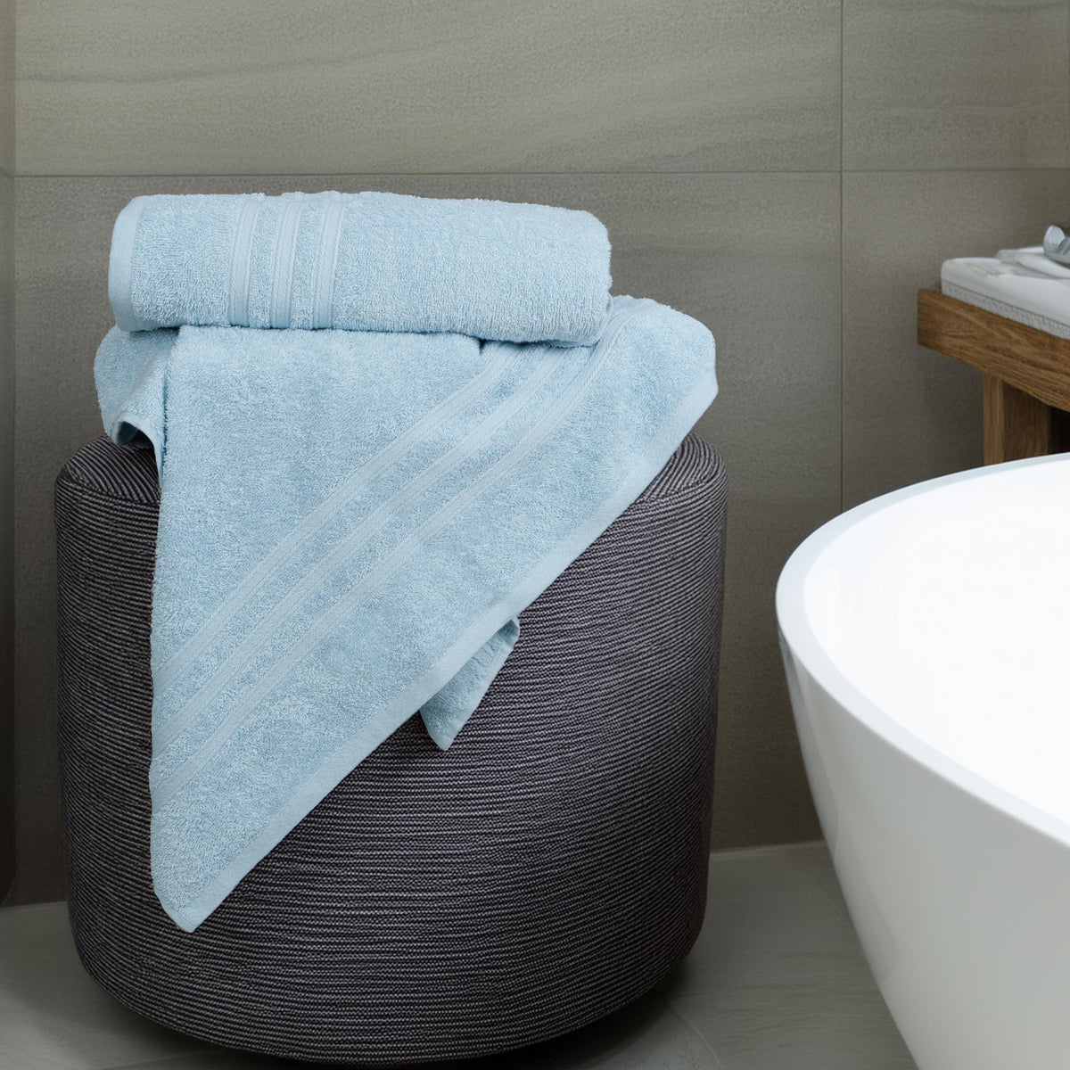 Tens Towels sky blue color creates a calm spa-like bathroom mood