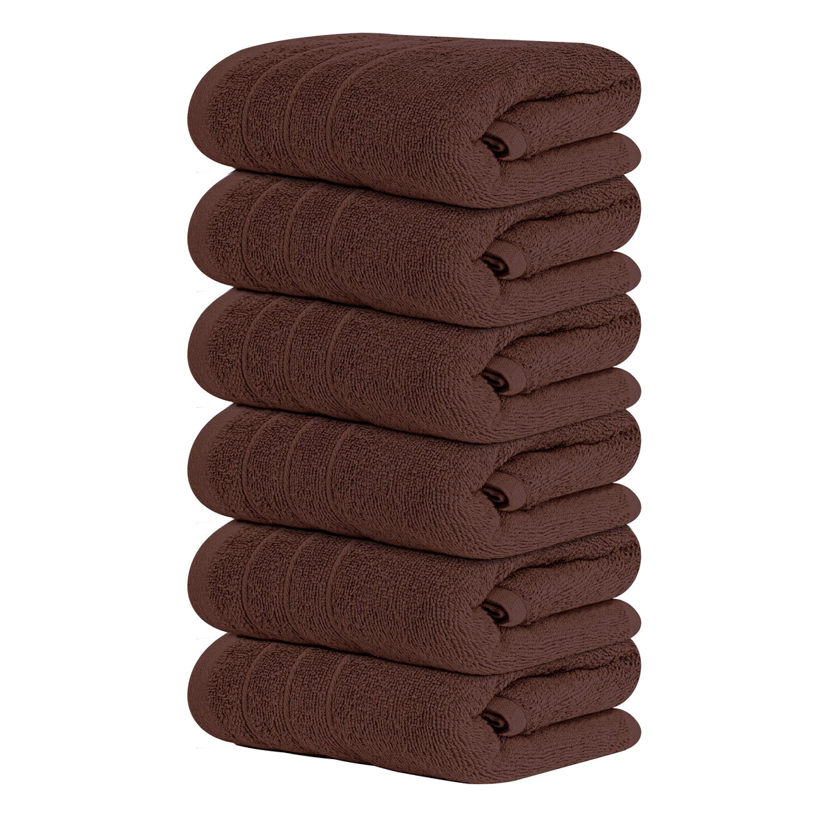 Tens Towels pack6-hand-towels-16x28-brown shown for quick-dry bathroom use.