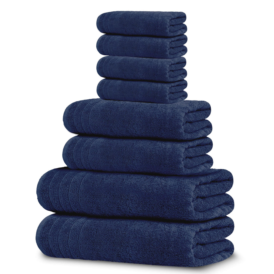 Tens Towels pack8 overall bath set in navy, showing lightweight quick-dry design