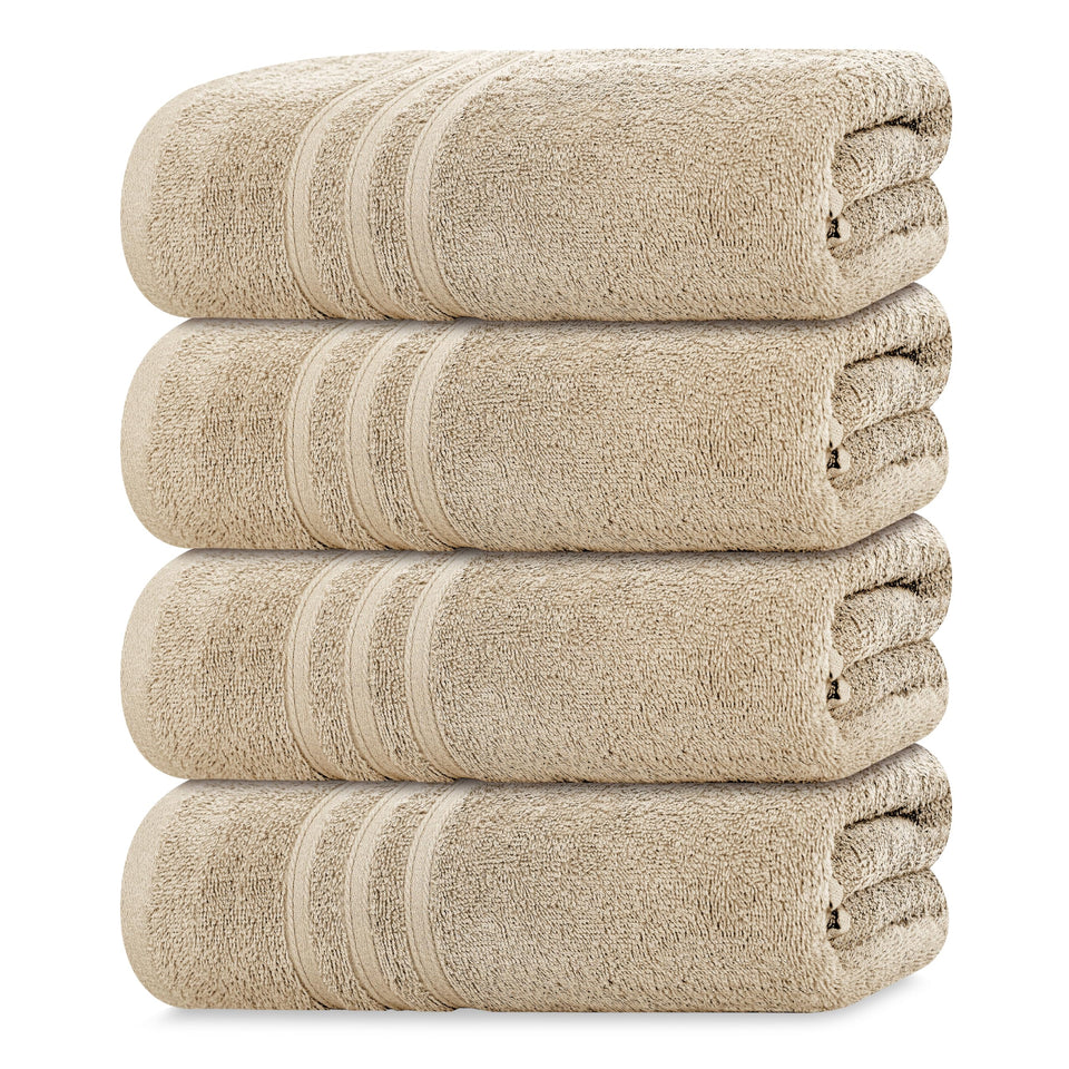Tens Towels soft-beige bath towel close-up showing plush cotton texture for comfort.