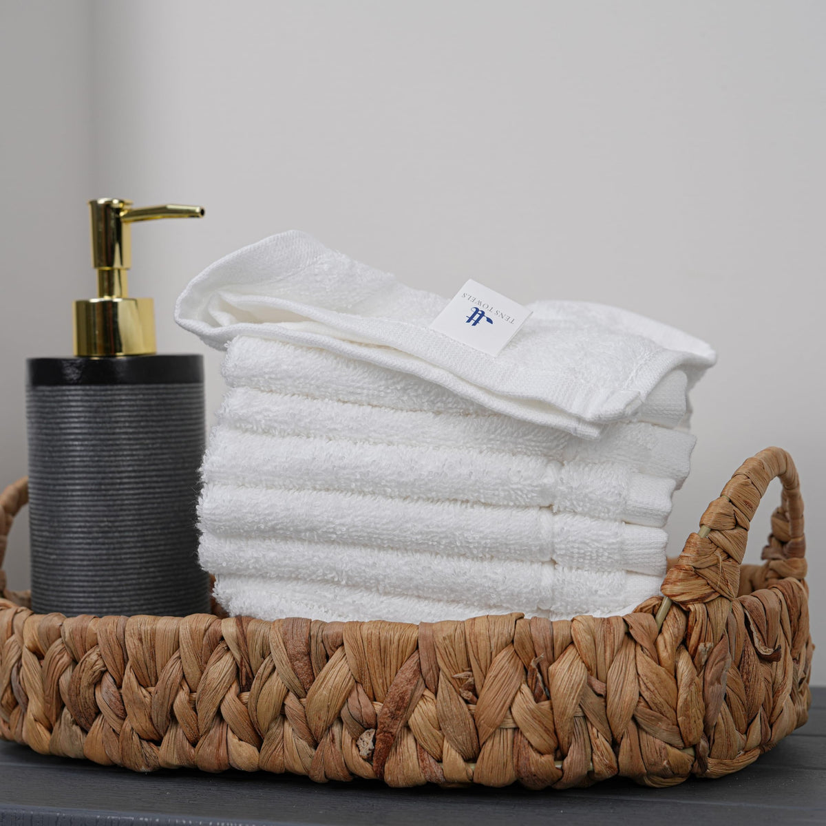 Close-up of Tens Towels washcloth showing plush texture and softness.