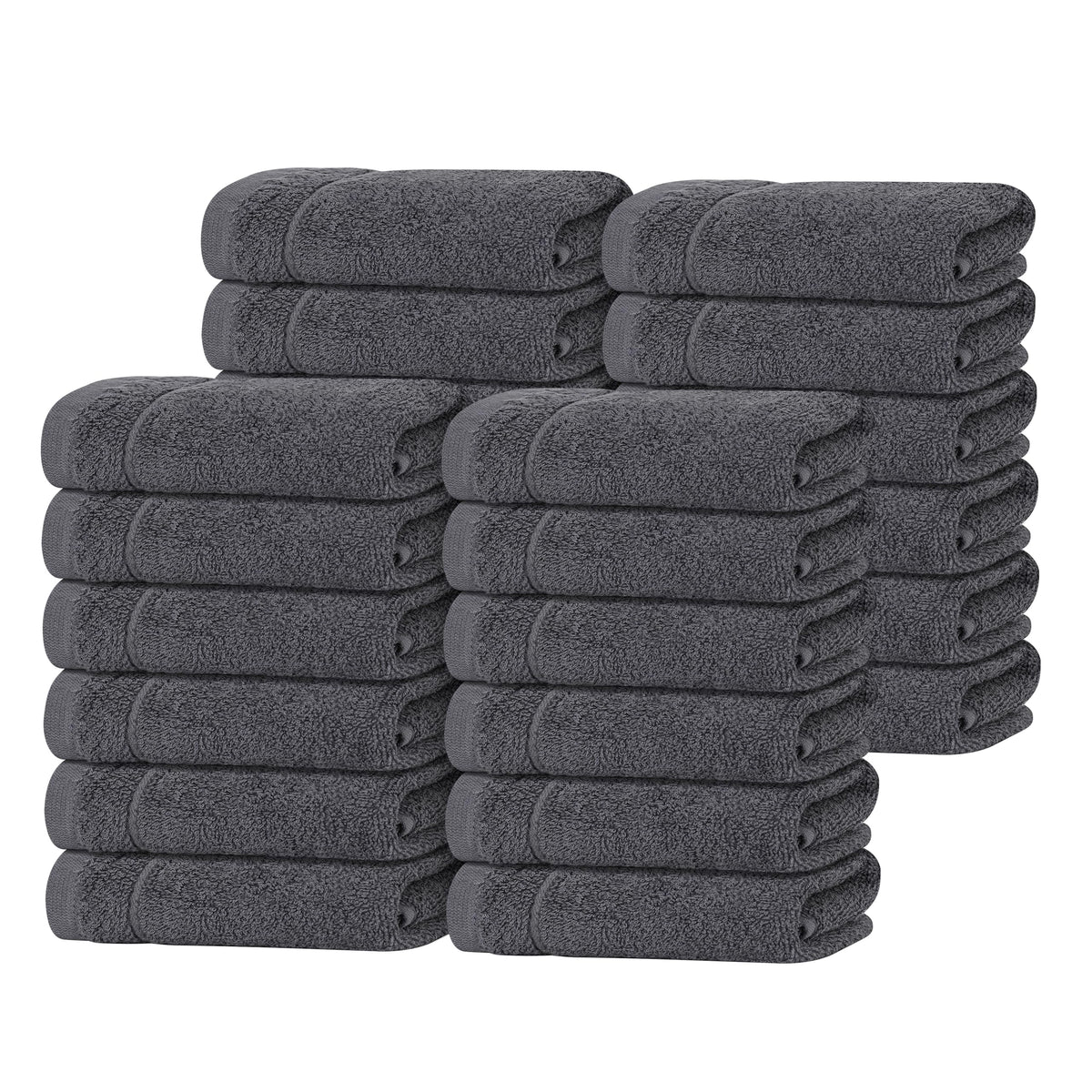 Tens Towels 24-pack washcloths with hotel-quality softness for daily bathroom use.