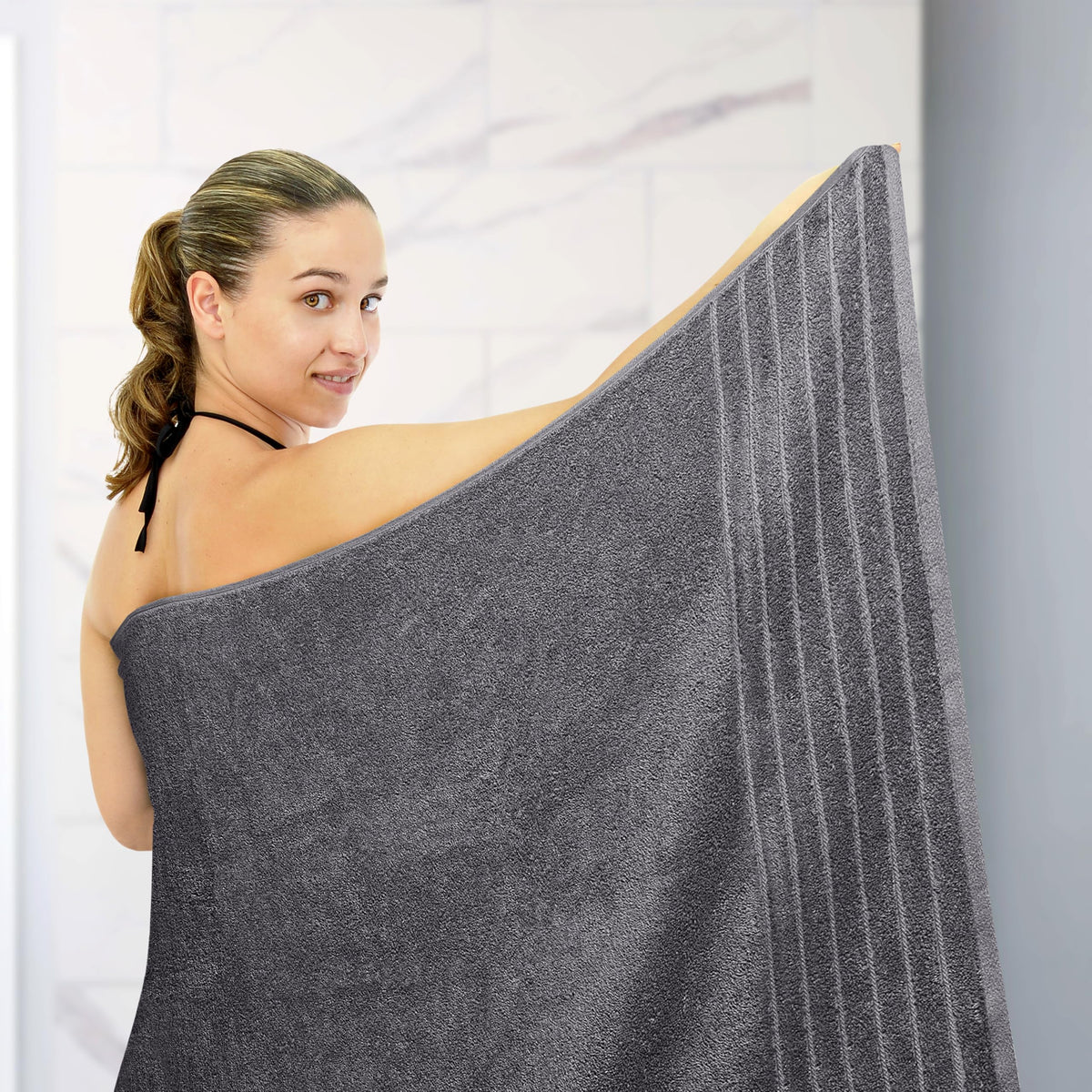 Tens Towels wrap-yourself jumbo sheet offers full coverage after bathing