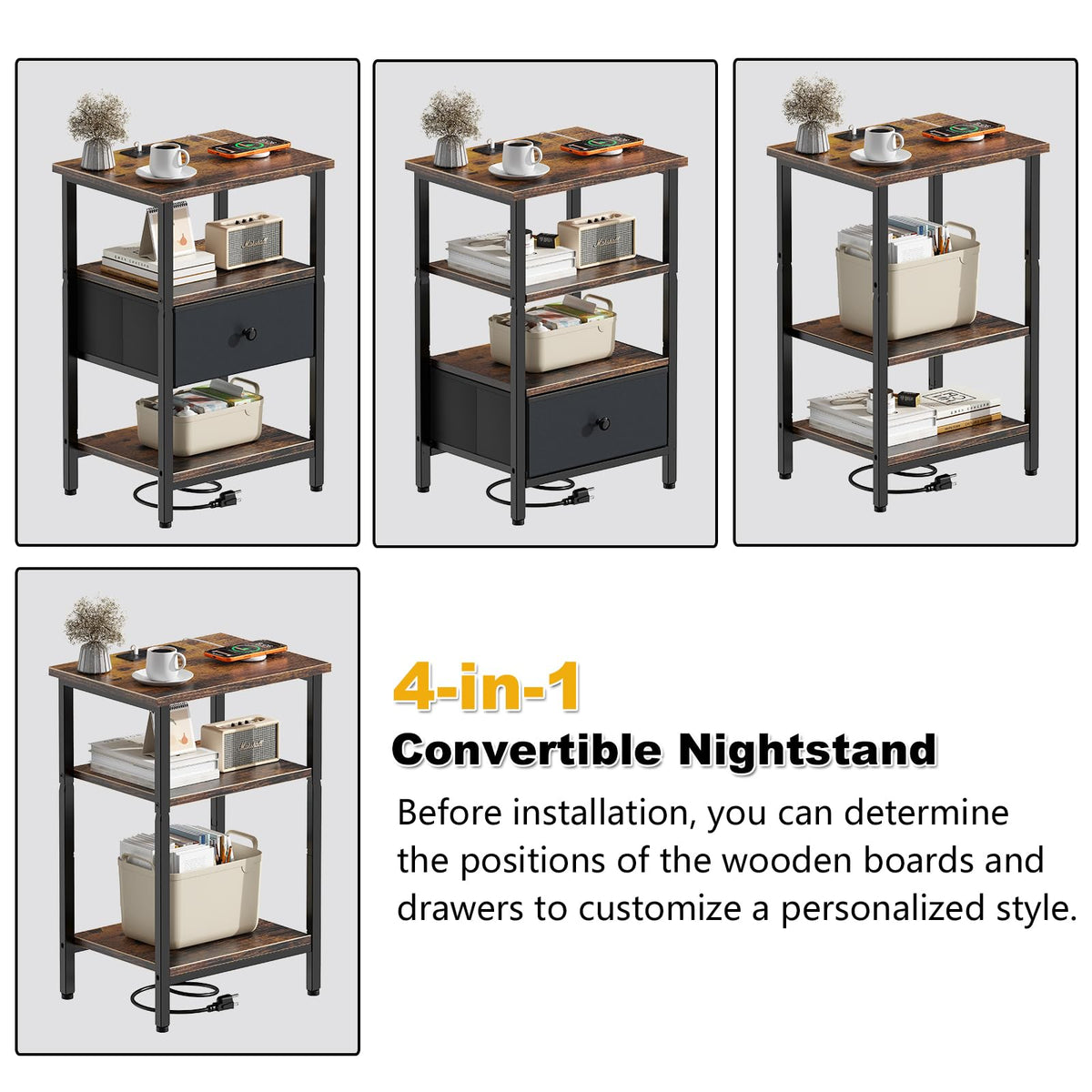 Tensirock side table demonstrates four configurable layout options for space customization