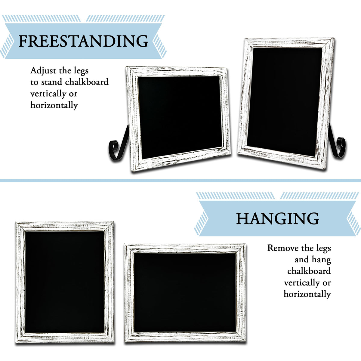 TenXVI Designs chalkboard sign stand top view showing tabletop and wall-mount versatility