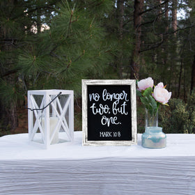 TenXVI Designs countertop wedding chalkboard sign ready for event use