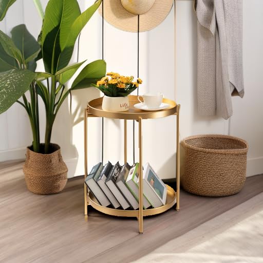 TeoKJ 2-Tier Gold Side Table assembled in minutes, easy setup.