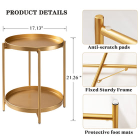 TeoKJ 2-Tier Gold Side Table with removable trays, practical serving option.