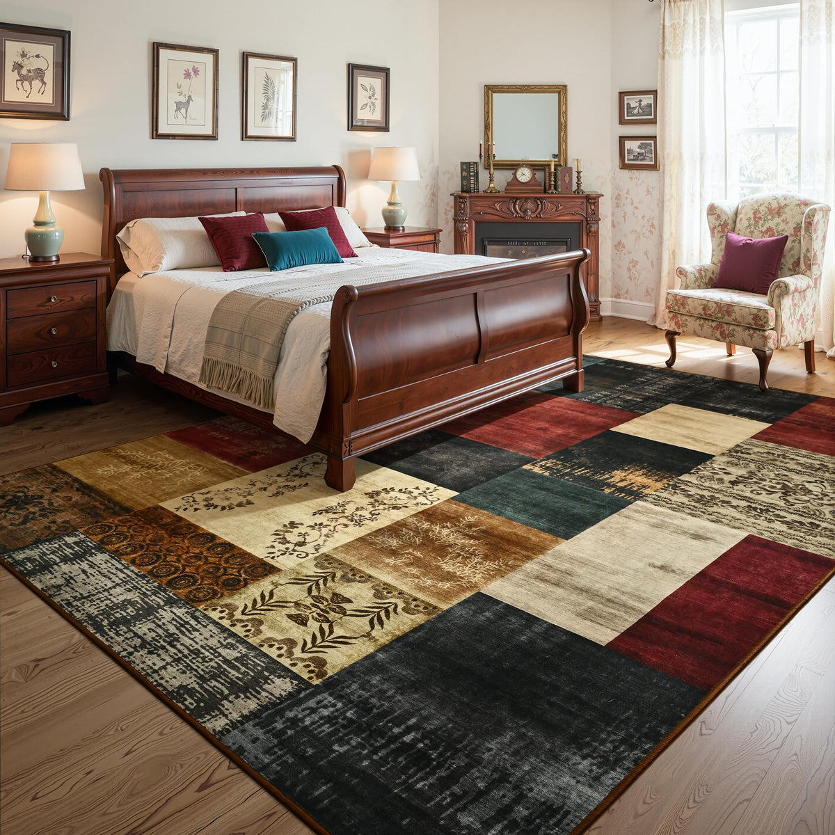 Tepook rug features non-slip backing for secure placement.