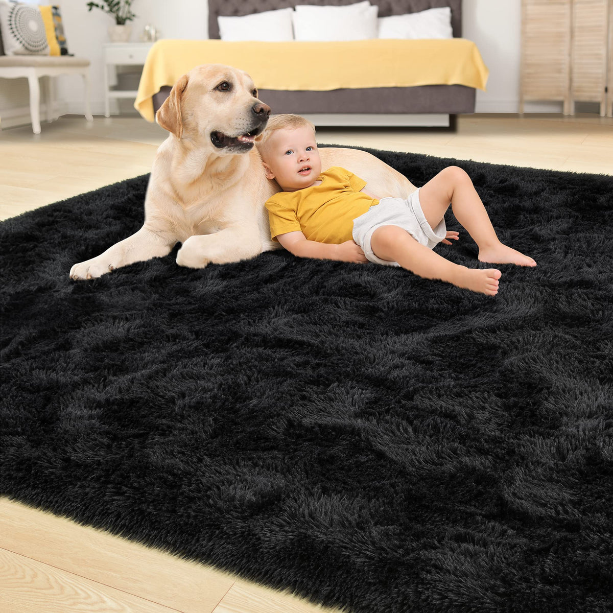 Tepook modern shaggy rug enhances bedroom ambiance with style