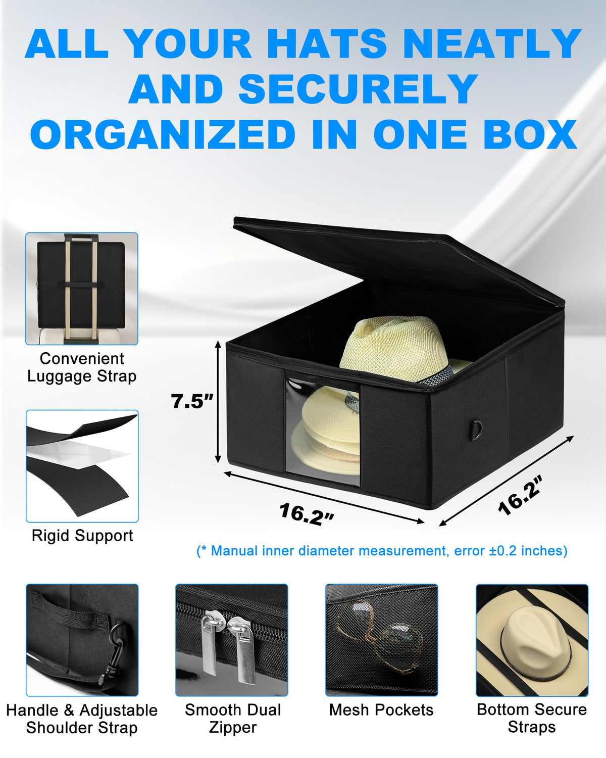 Teraves travel case interior shows elastic bands securing hats