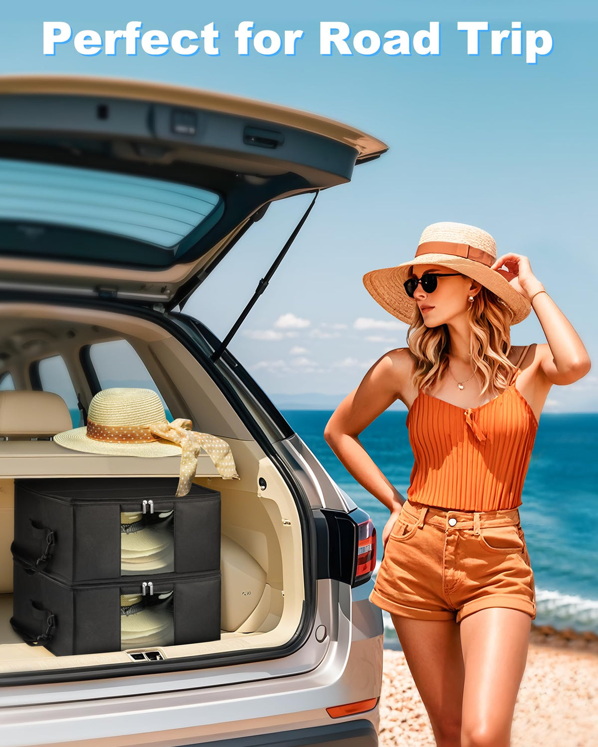 Teraves hat storage box with trolley sleeve for easy transport
