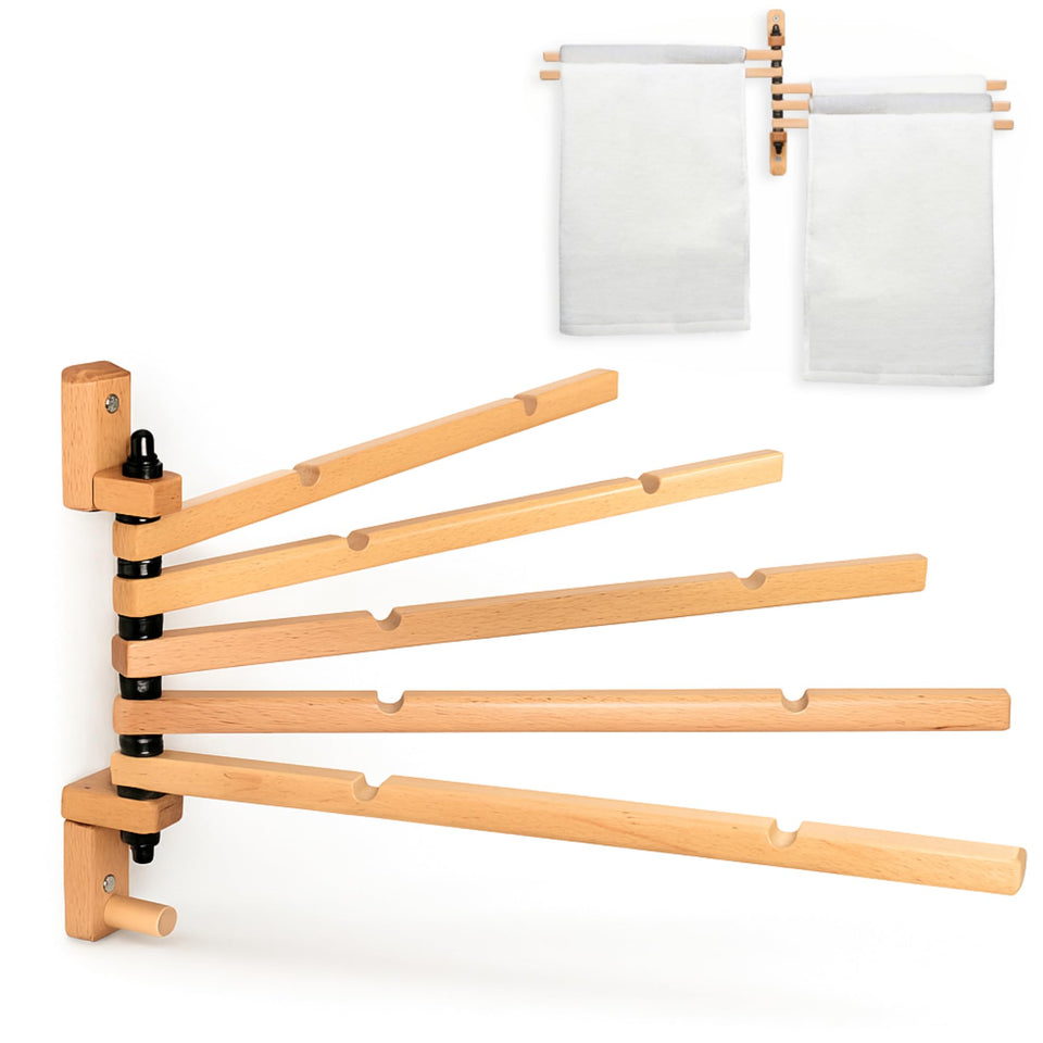 TERRA HOME Swivel Towel Rack mounted on the wall for compact storage.