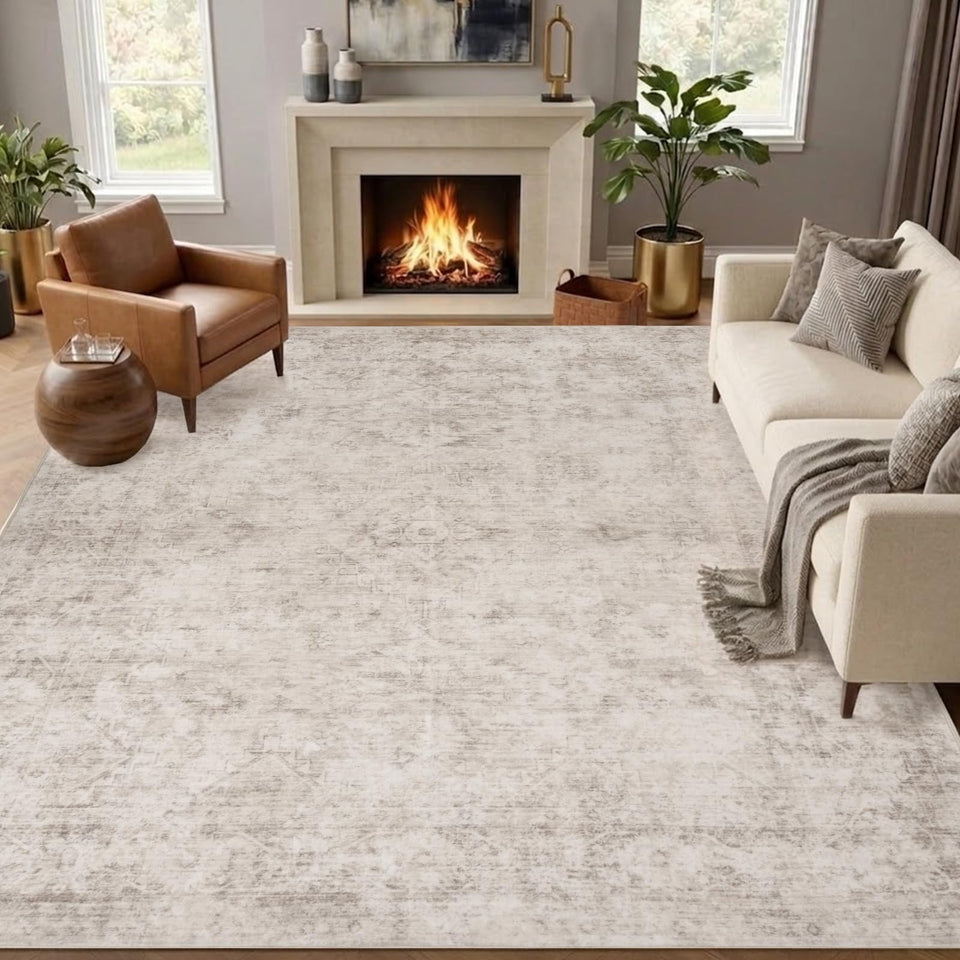 TerradWafs 8x10 rug front view in neutral beige, ideal for living room aesthetics.